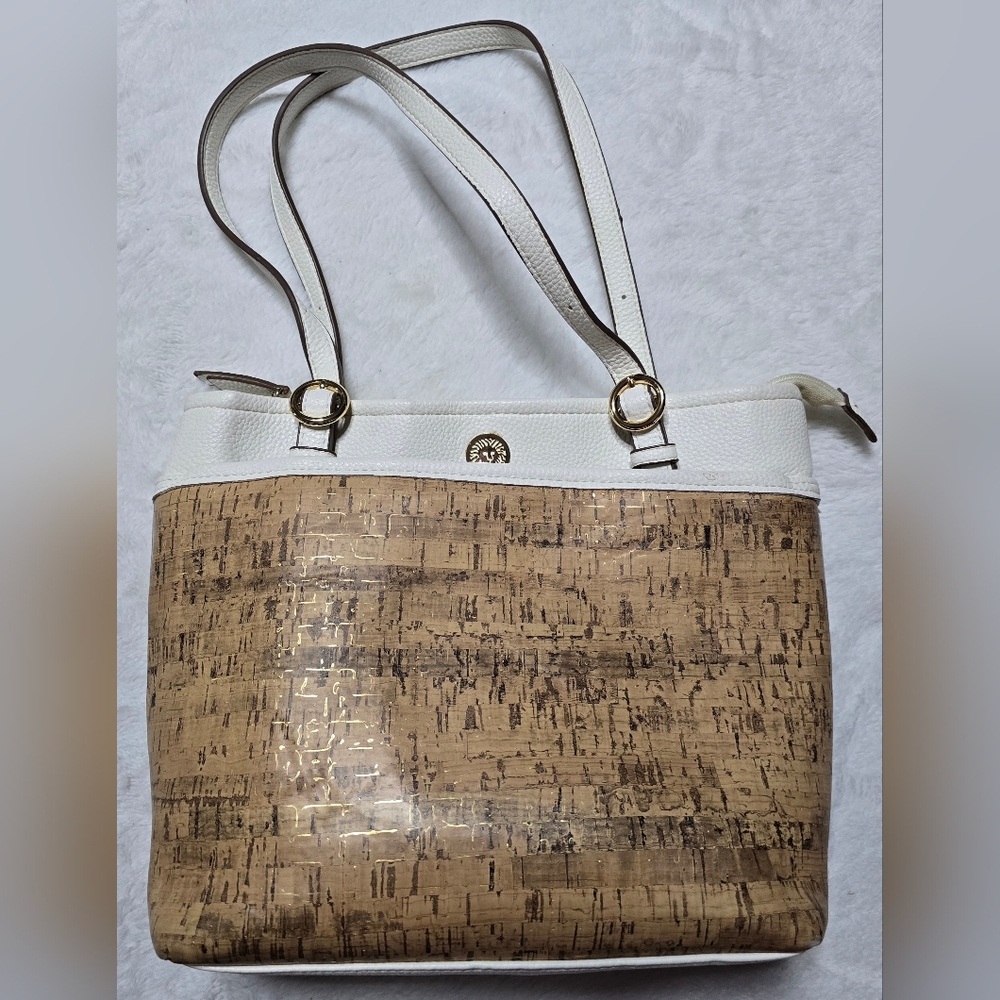 Anne Klein Purse Cork Style Tote With White Bottom Shoudler Bag Straps